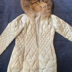 Parka fur trim shimmer gold coat